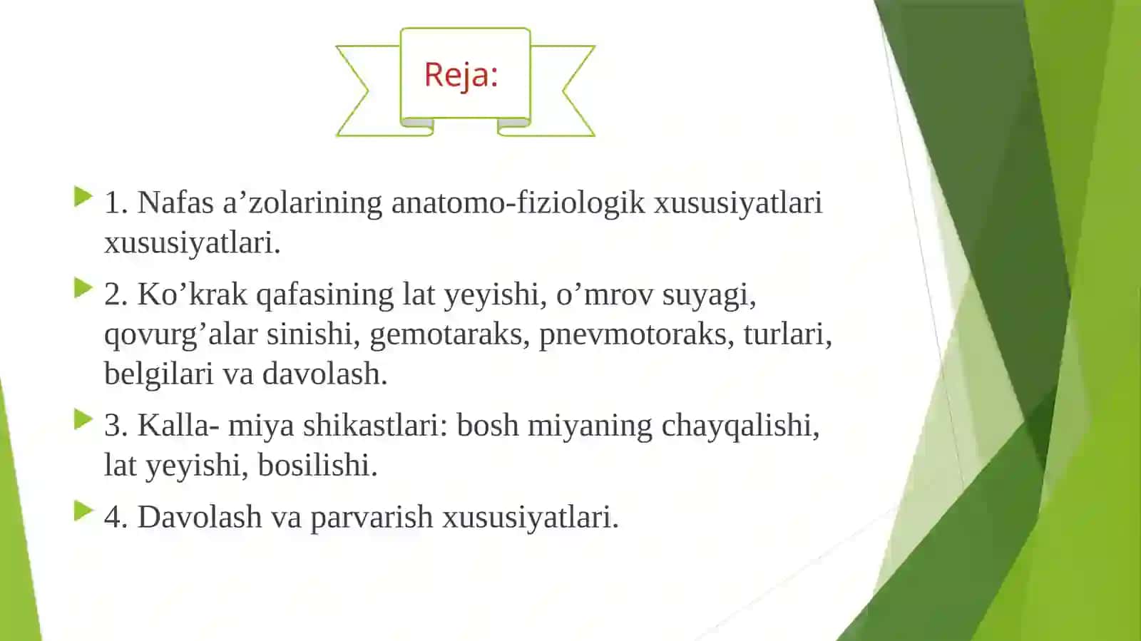 Nafas olish tizimi kasalliklari va bosh miya shikastlanishlarida hamshiralik ishi 2