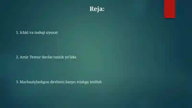 Amir Temur markazlashgan davlat tuzish yolida 2