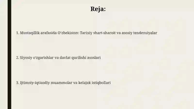 Mustaqillik arafasida Oʻzbekiston: Tarixiy shart-sharoit va asosiy tendensiyalar 2