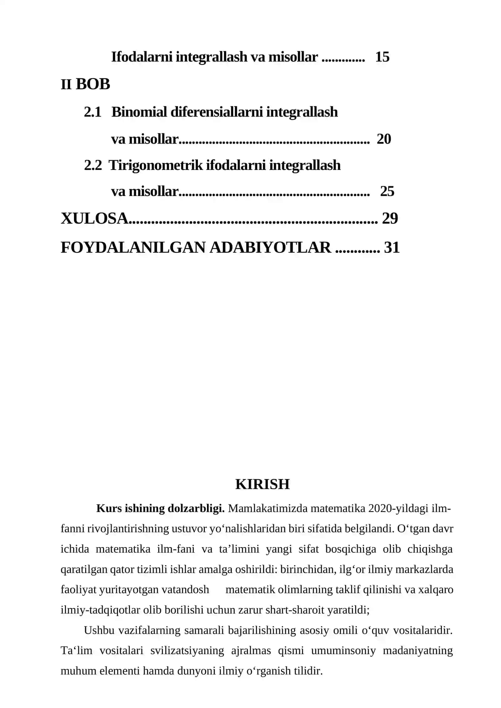 Irratsional va tirigonometrik fungksiyalar qatnashgan ifodalarni integrallash 2