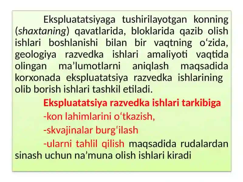 Ekspluatatsiya davrida razvedka qilish varuda tarkibining tahlili 2