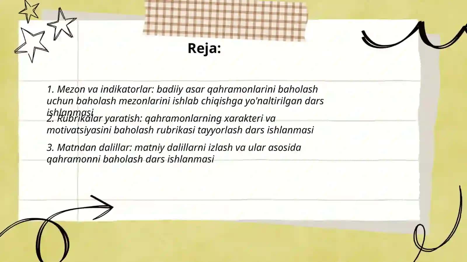 Dars ishlanmalari o'qitish uchun 2