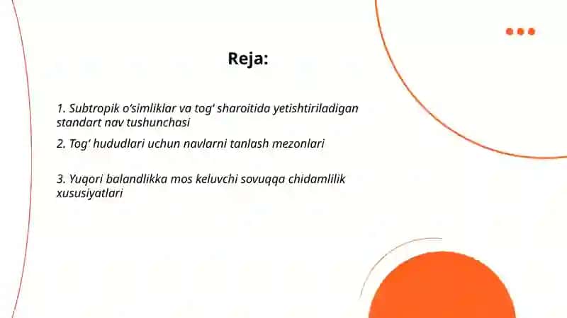 Subtropik oʻsimliklarni togʻda yetishtiriladigan standart navlarini tasnifi 2