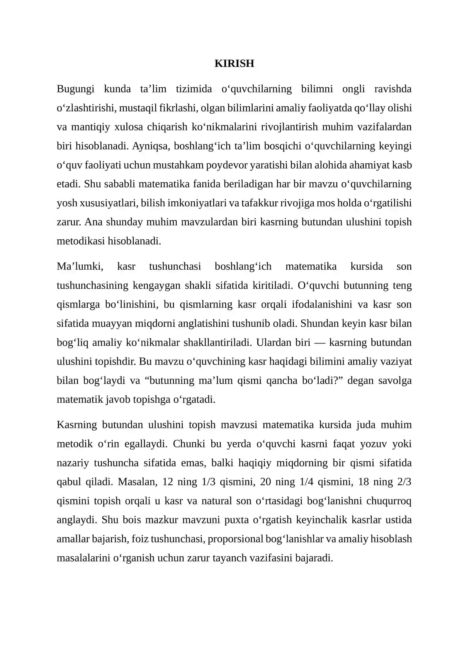 Kasrning butundan ulushini topish metodikasi 2