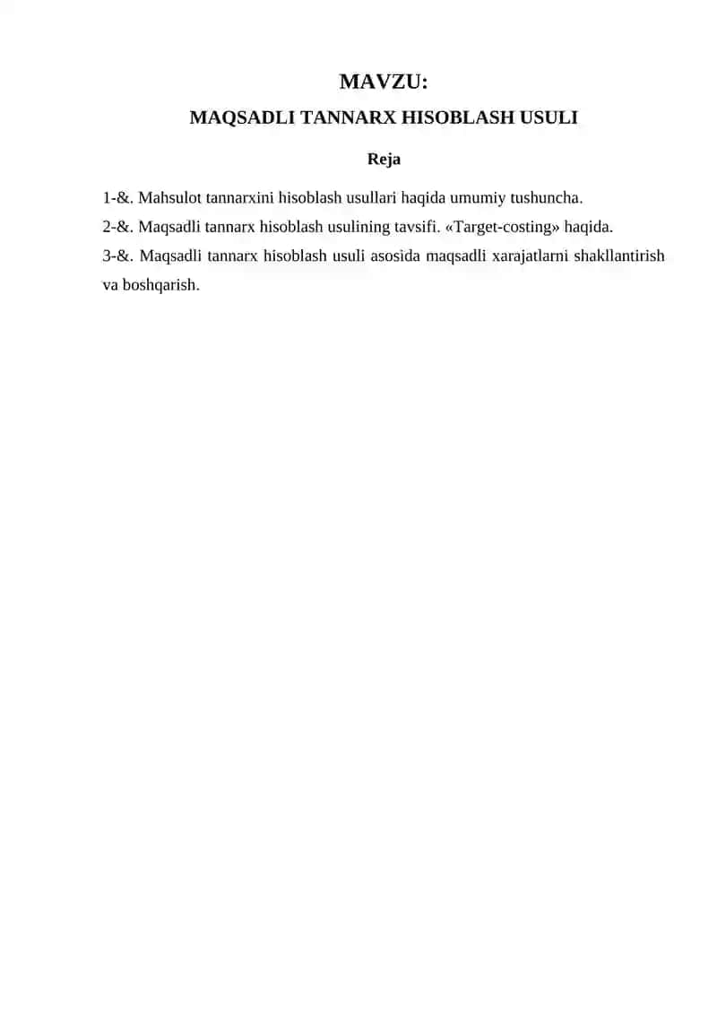 Maqsadli Tannarx Hisoblash Usuli 2