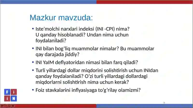 Iste’molchinarxlariindeksi(INI -CPI) 2
