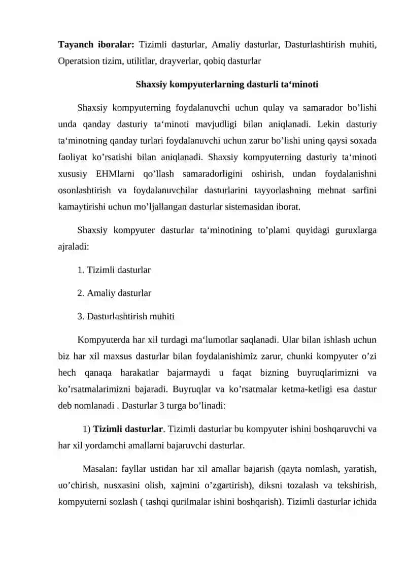 Shaxsiy kompyuterlarning dasturli ta‘minoti 2