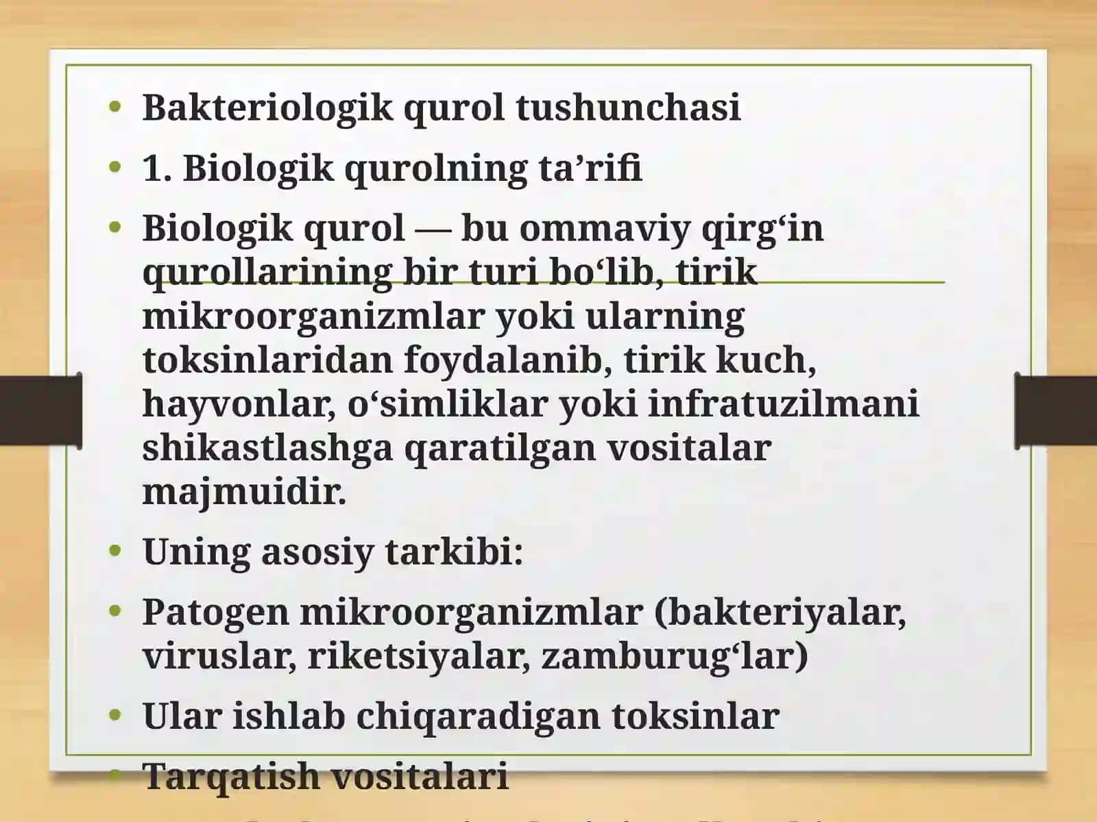 Bakteriologik qurolning jangovor jihatlari va tavsifi 2