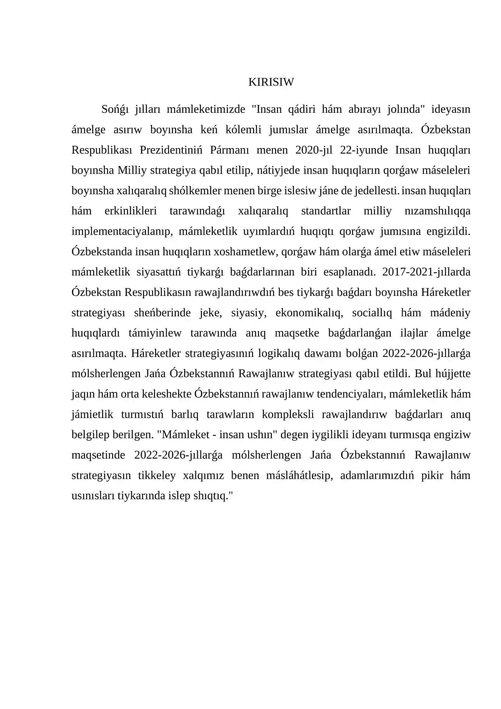 Ózbekistan respublikasinda shaxstíń konstituciyalíq jaǵdayí 2