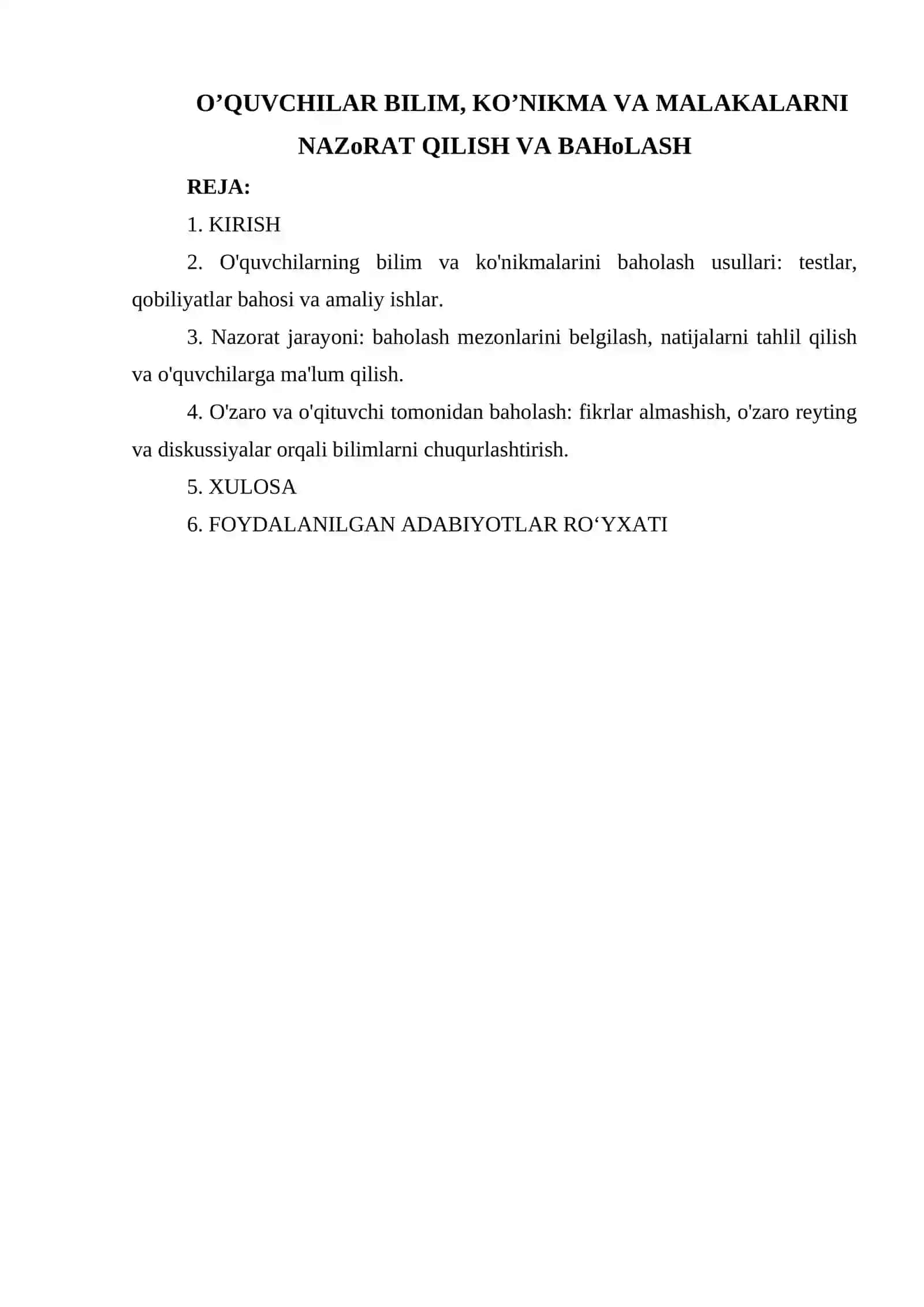 O’QUVCHILAR BILIM, KO’NIKMA VA MALAKALARNI NAZоRAT QILISH VA BAHоLASH 2