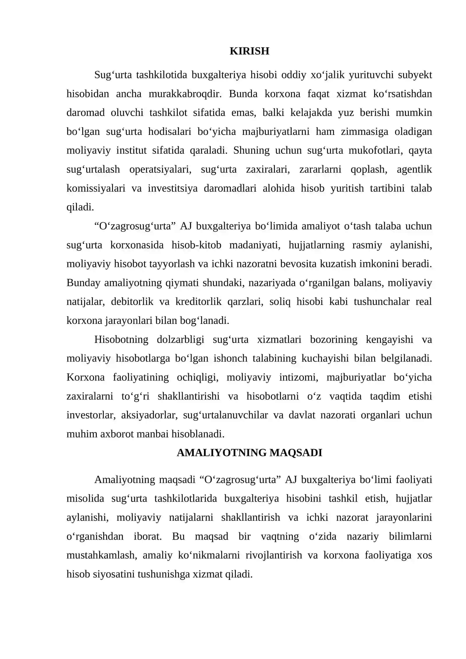 uzagrosugurta amaliyot hisobot 2