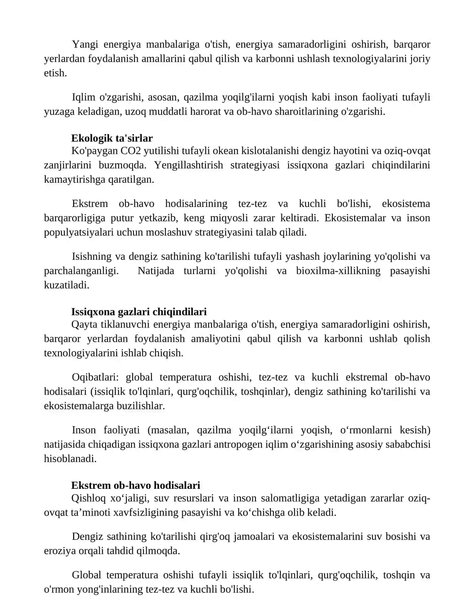 Global iqlim òzgarishi uning oqibatlari va qarshi kurashish chora tadbirlari 2
