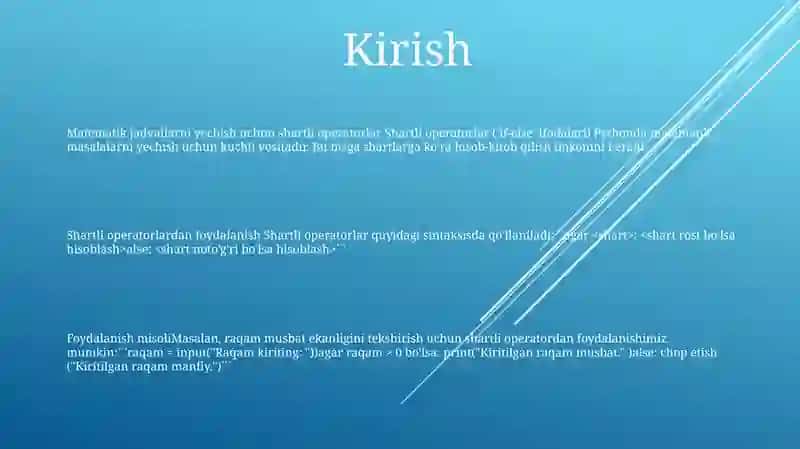 Pythonda Murakkab KoʻRinishdagi Matematika Masalalarini Yechishda Shart Operatorlarini QoʻLagan Holda Dasturlarini Yaratish 2
