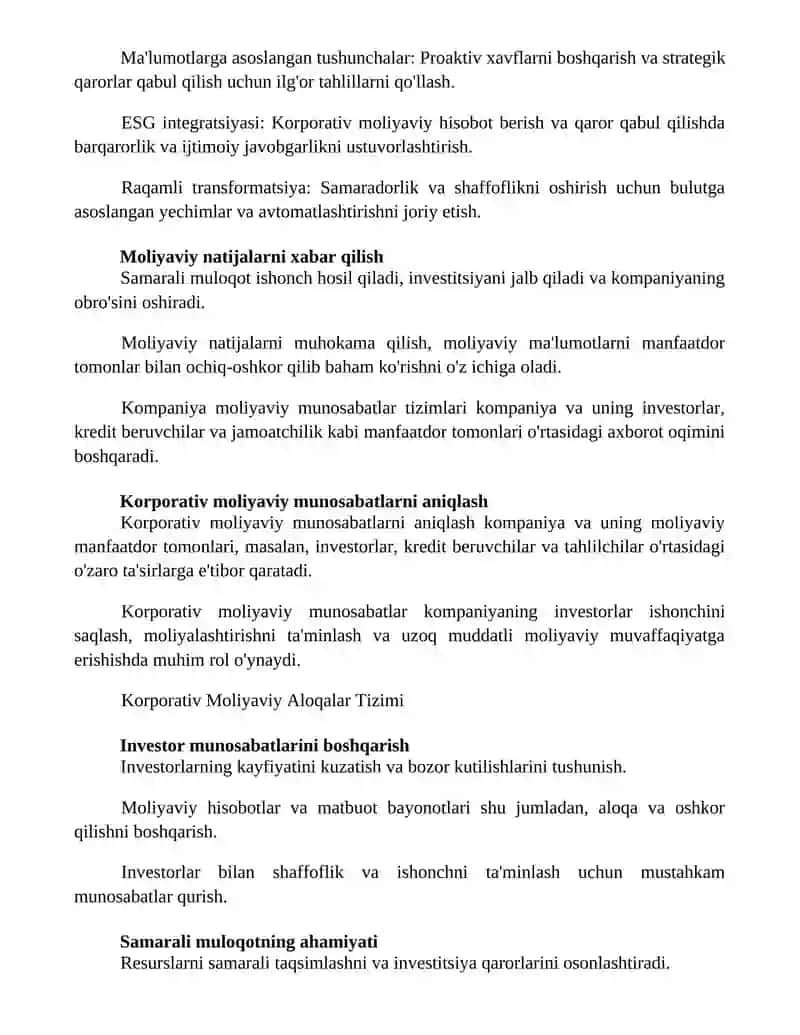 Корпаратив молиявий муносабатлар тизими 2