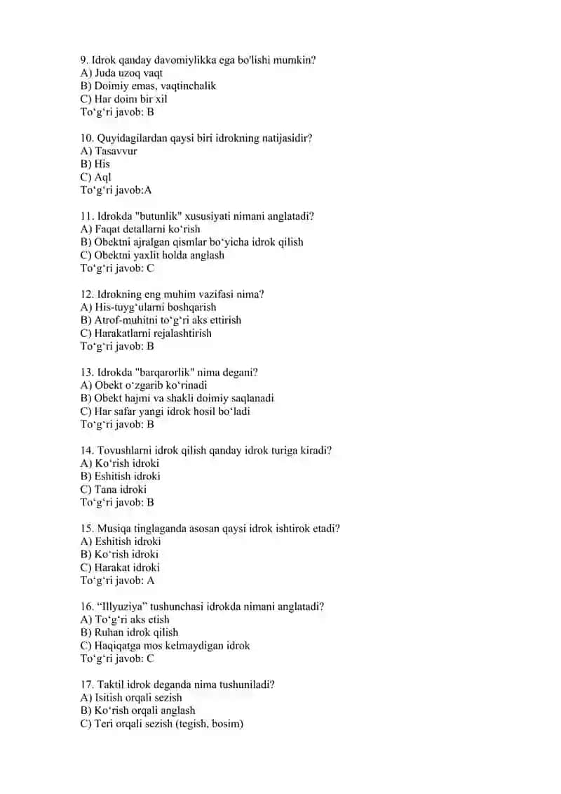 Idrok bo`yicha test 2