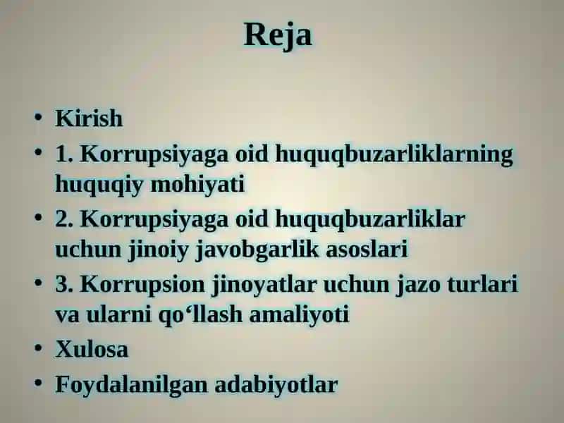 Korrupsiyaga oid huquq buzilklar uchun jinoiy javobgarlik asoslari 2
