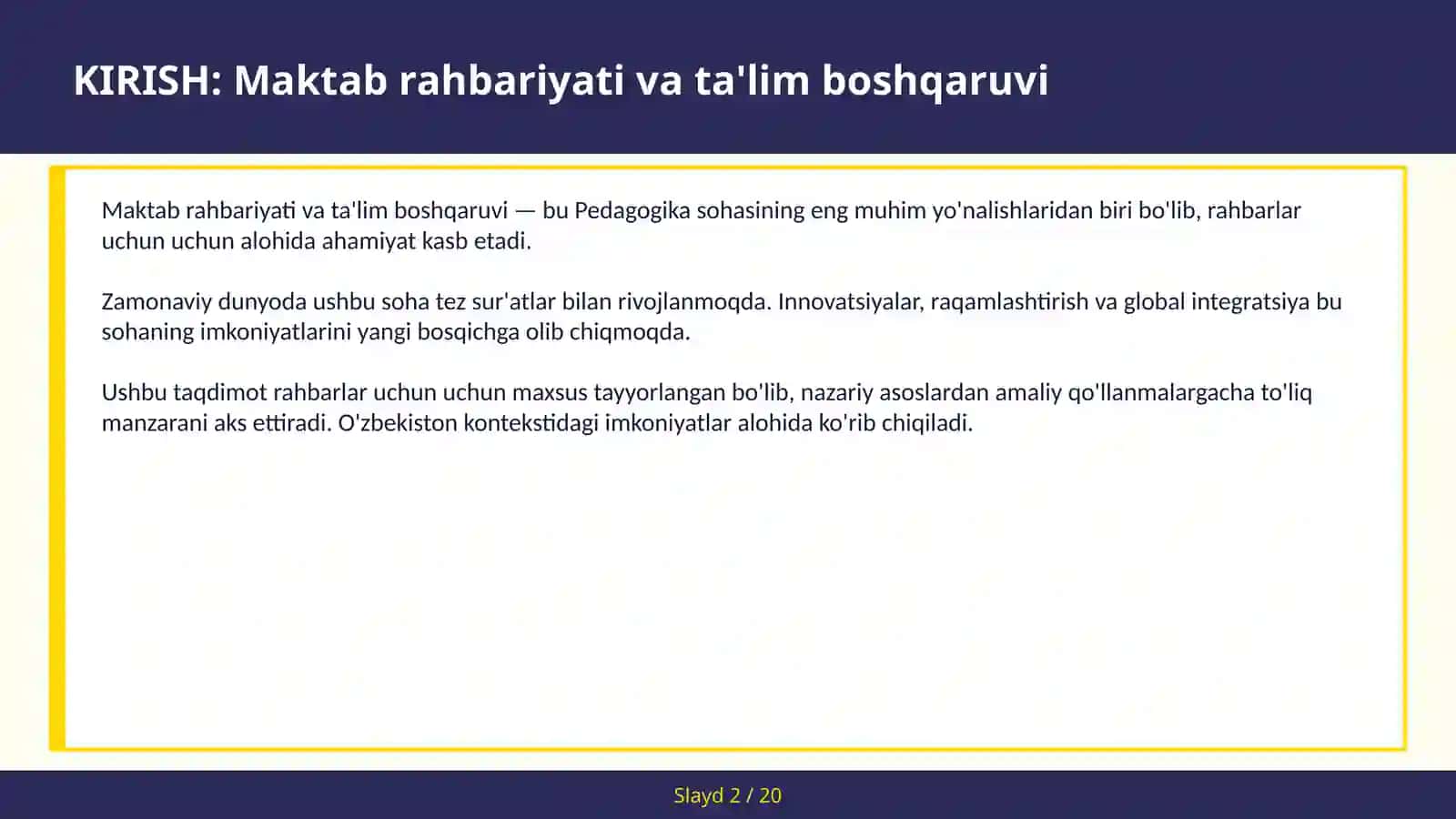 MAKTAB RAHBARIYATI VA TA'LIM BOSHQARUVI 2