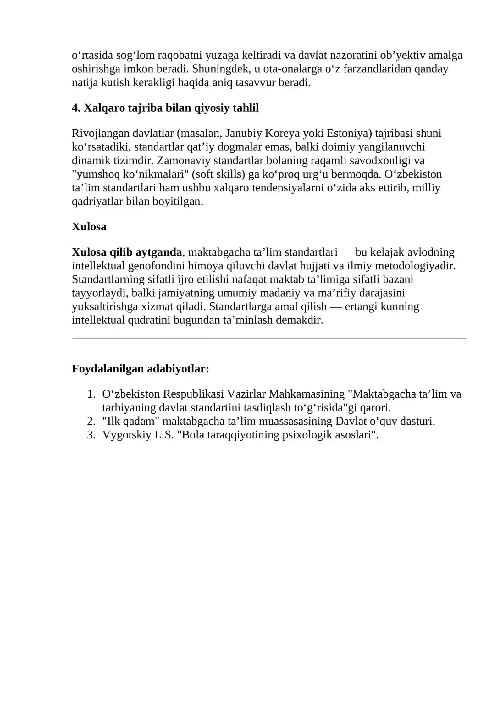 Maktabacha ta’lim tizimidagi standartlar 2