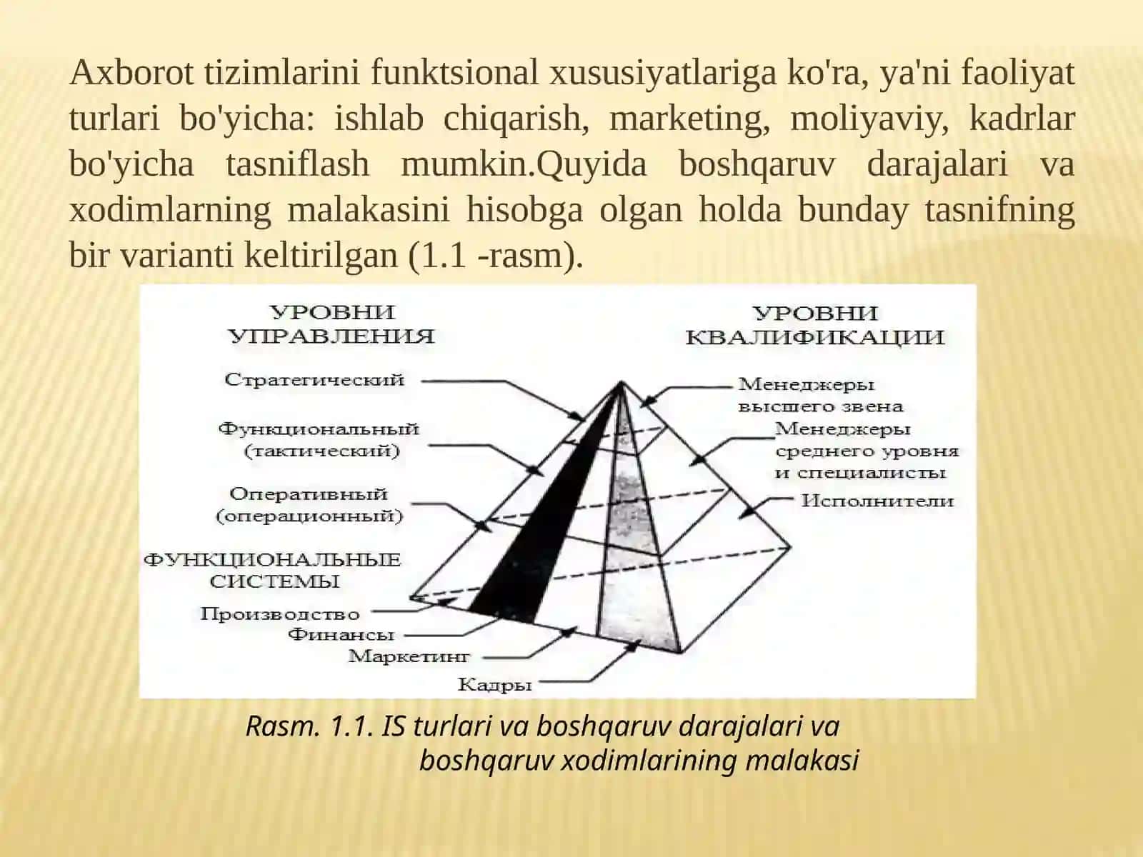 Axborot  tizimlarining tasnifi va ularning boshqaruvdagi o'rni 2