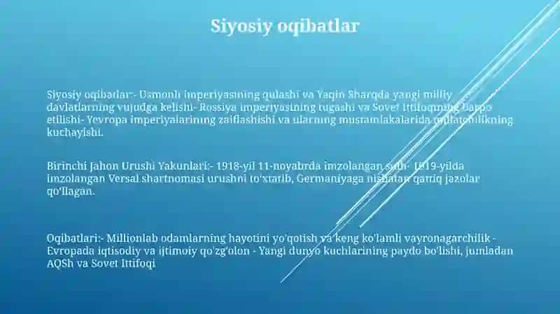Birinchi Jahon Urushi Yakunlari Va Oqibatlari 2