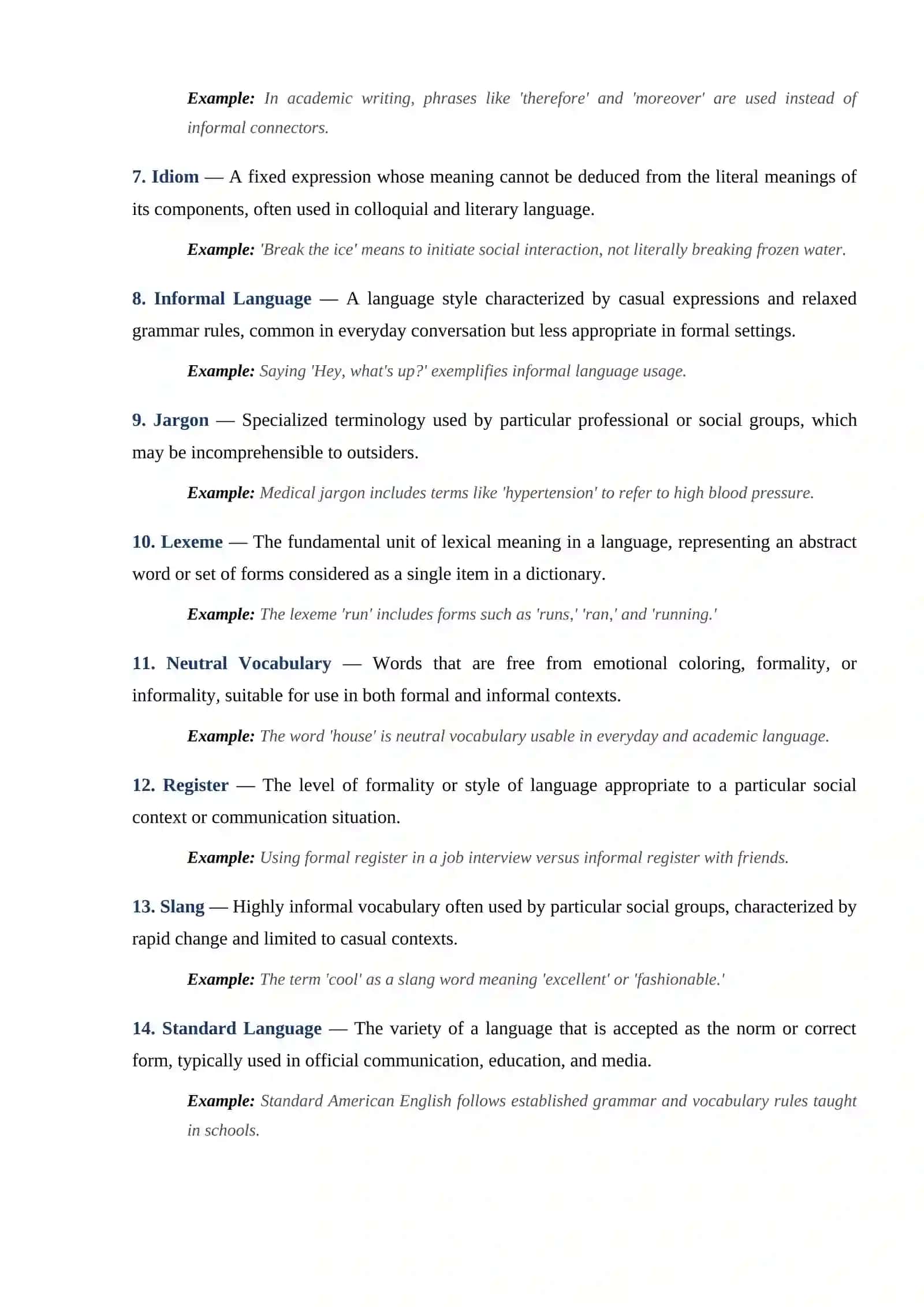 Glossary of Neutral, Common Literary and Common Colloquial Vocabulary 2