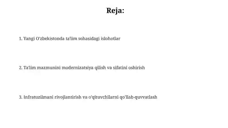 Yangi O'zbekistonda ta'lim sohasidagi islohotlar 2