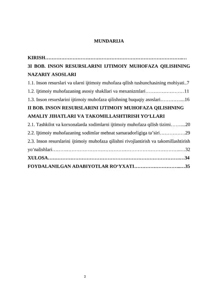 Inson resurslarini ijtimoiy muhofaza qilish kurs ishi 2
