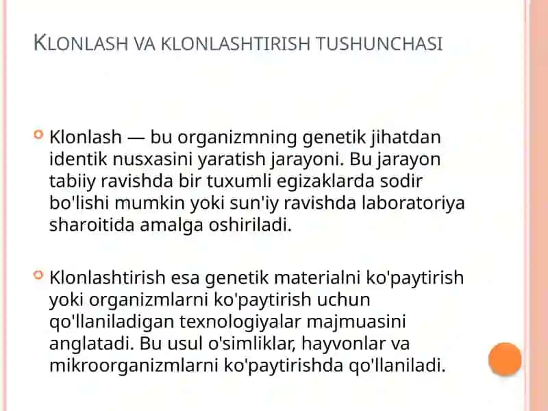 Klonlash va klonlashtirish tushunchasi 2