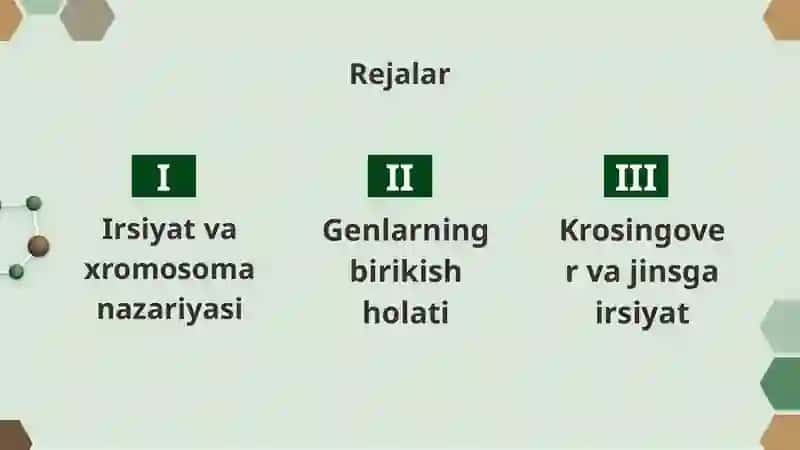 Irsiyatning xromosoma nazariyasi.T.G.Morgan. Genlarning birikish holati, krosingover. Belgilarning jinsga birikkan holda irsiylanishi 2