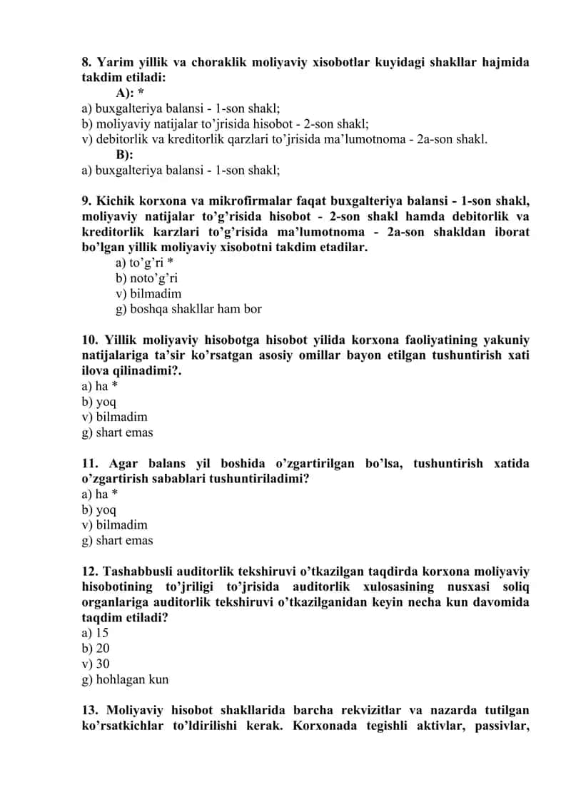 Moliyaviy tahlil bo'yicha testlaR 2
