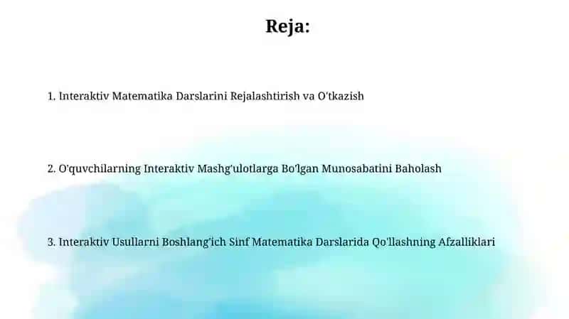 Interaktiv Matematika Darslarini Rejalashtirish va O'tkazish 2