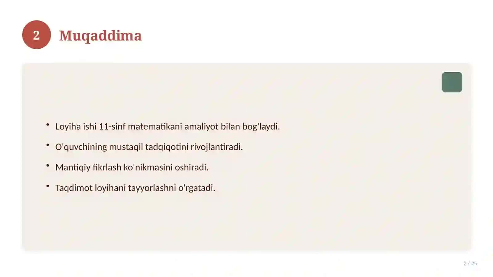 Matematika fanidan 11-sinf loyiha ishi 2