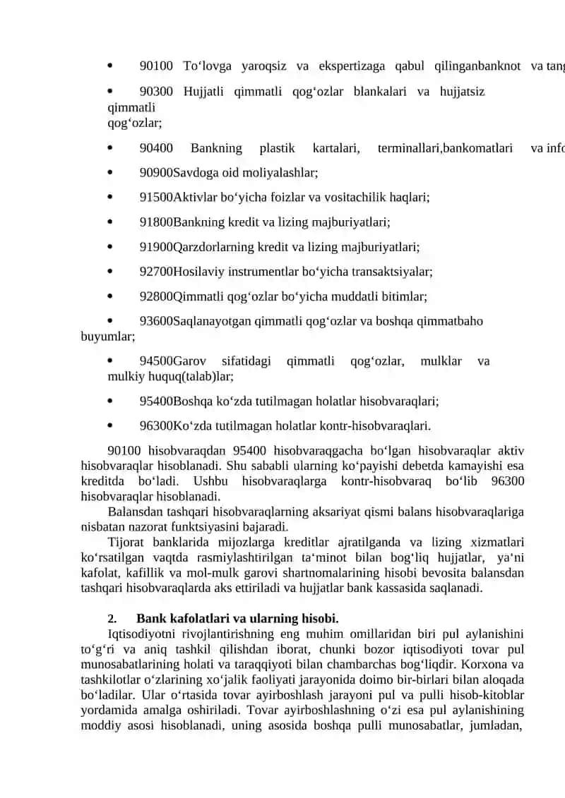 Banklarda balansdan tashqari operatsiyalar hisobi 2