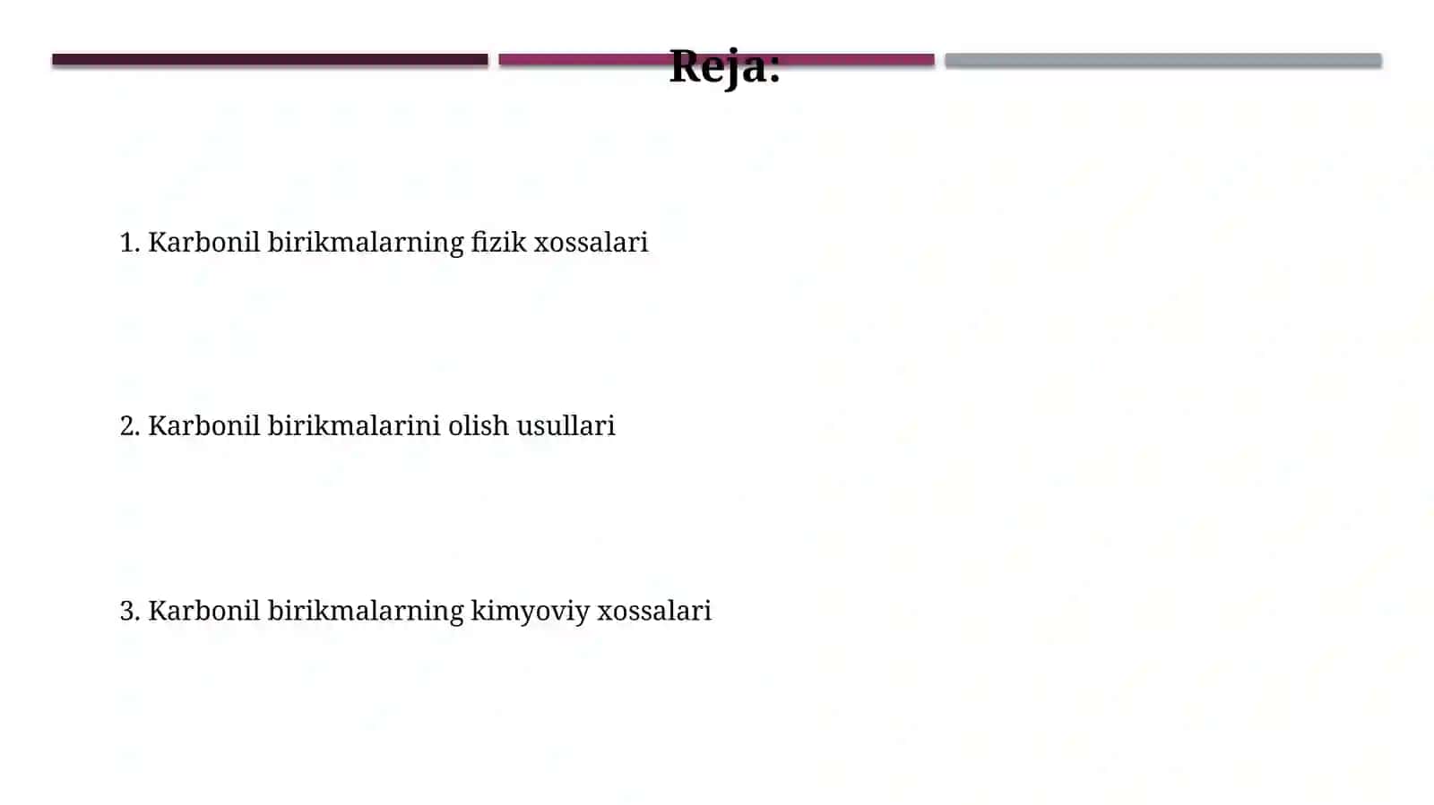 Karbonillarning olinishi va xossalari 2