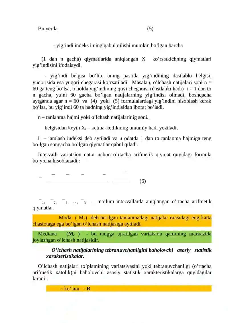 Ma'ruza. Jismoniy tarbiya va sportda bir o'lchamli o'lchash natijalarini statistik tahlil qilish 2