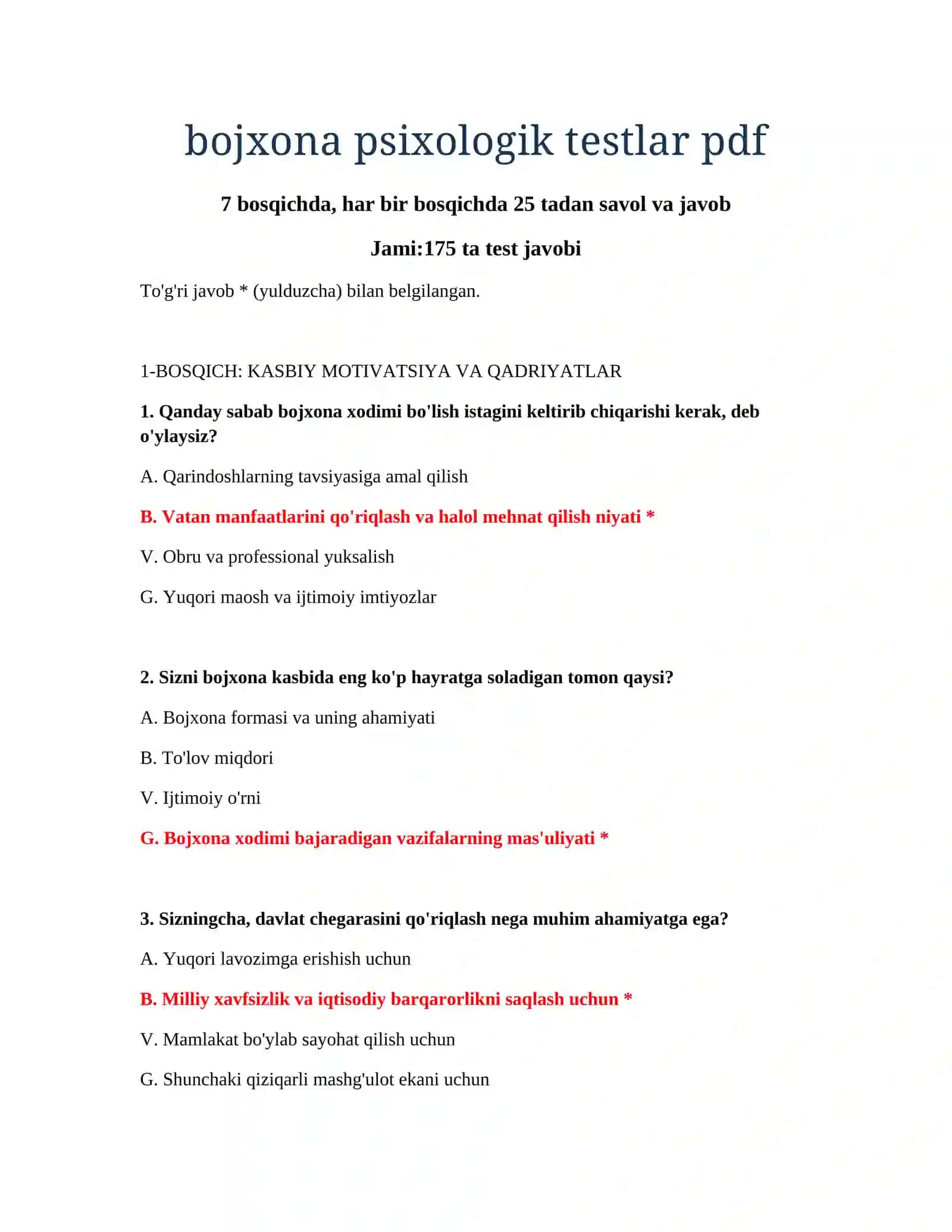 Bojxona Psixologik Testlar PDF 2
