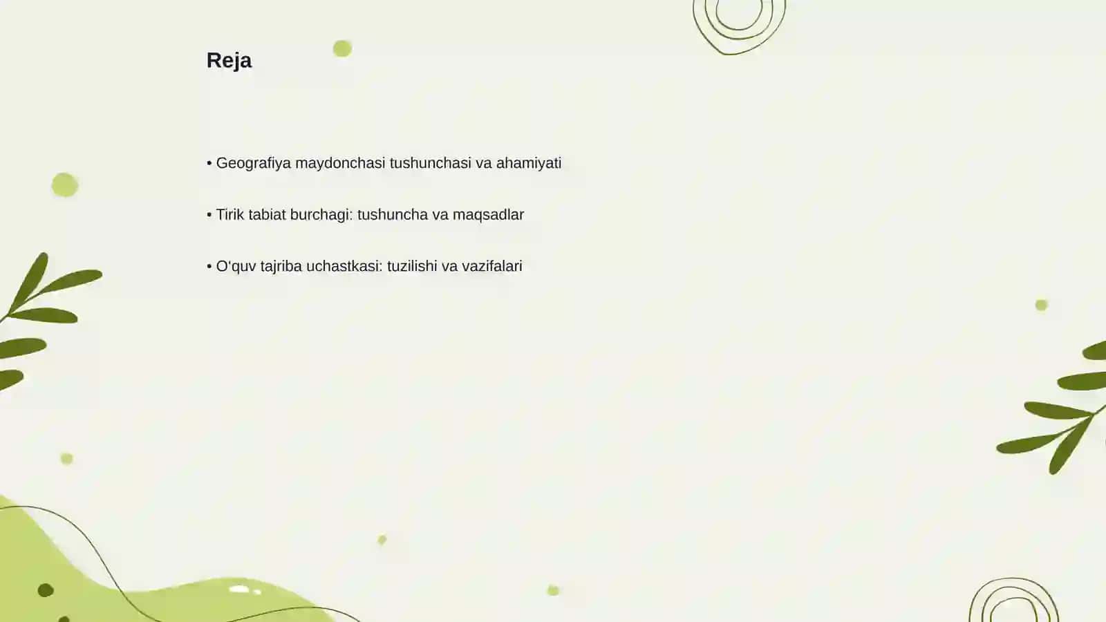 Geografiya maydonchasi, tirik tabiat burchagi, o‘quv tajriba uchastkasida darslarni o‘tkazish metodikasi 2