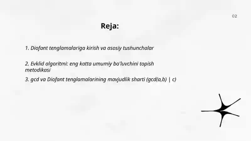 Diofant tenglamalarini yechishda Evklid algoritmi va taqqoslamalar usullaridan foydalanish 2