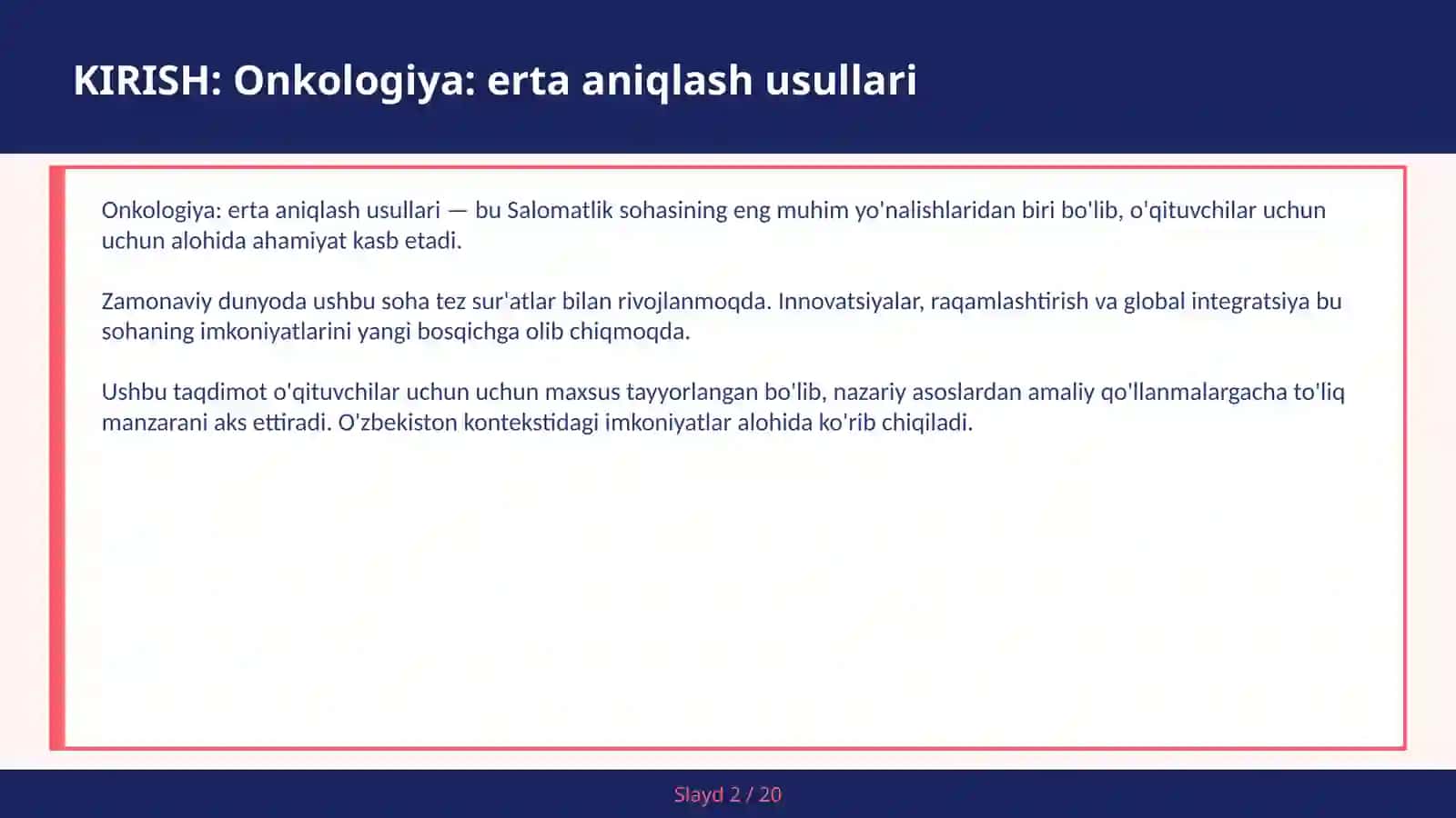 Onkologiya: erta aniqlash usullari 2