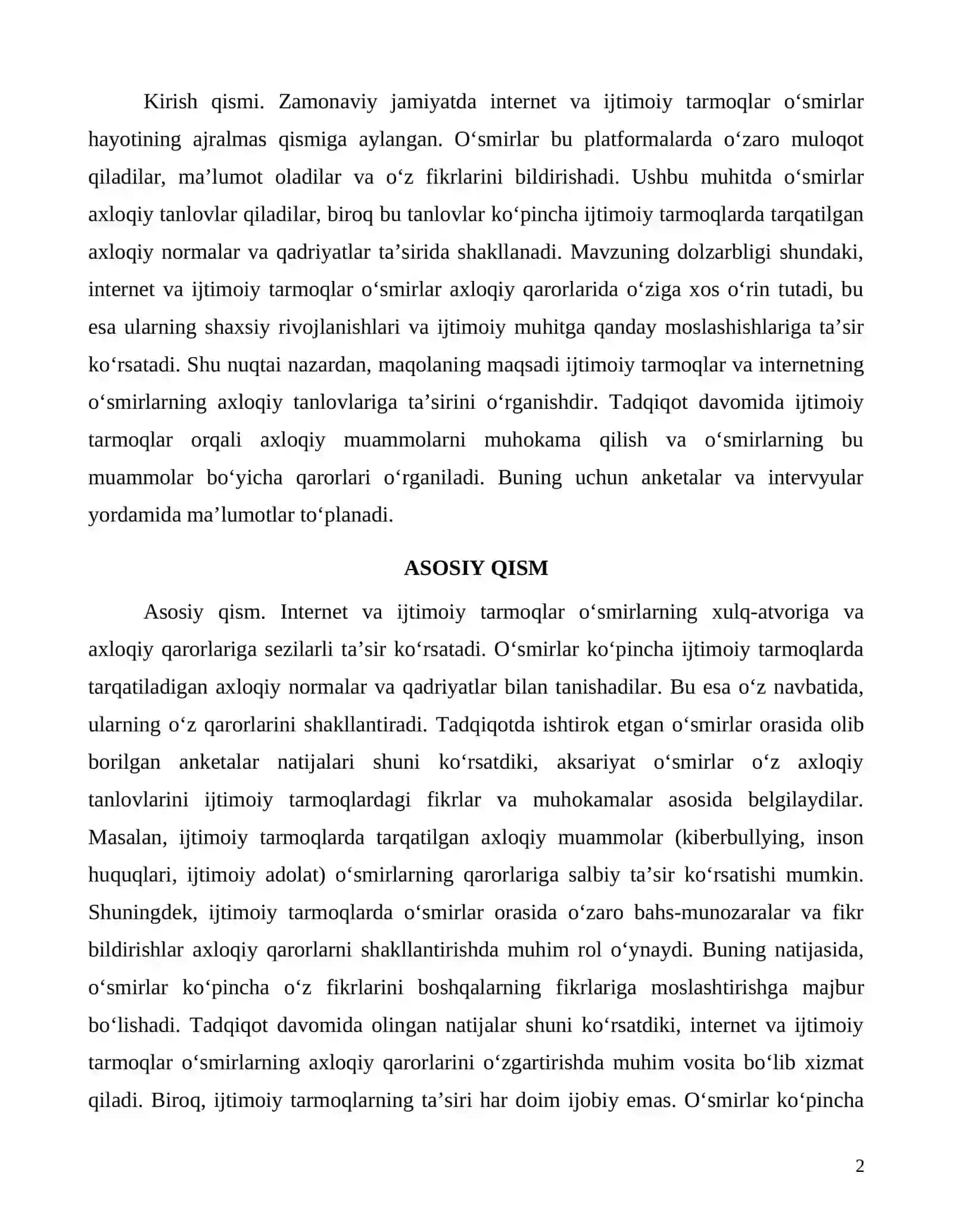O‘smirlarning axloqiy tanloviga internet va ijtimoiy tarmoqlarning ta’siri 2