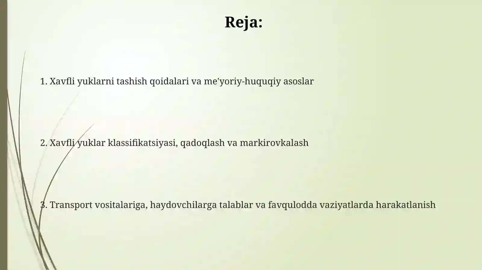 Xavfli yuklarni avtomabil transportida tashish qoidalarini oʻrganish 2