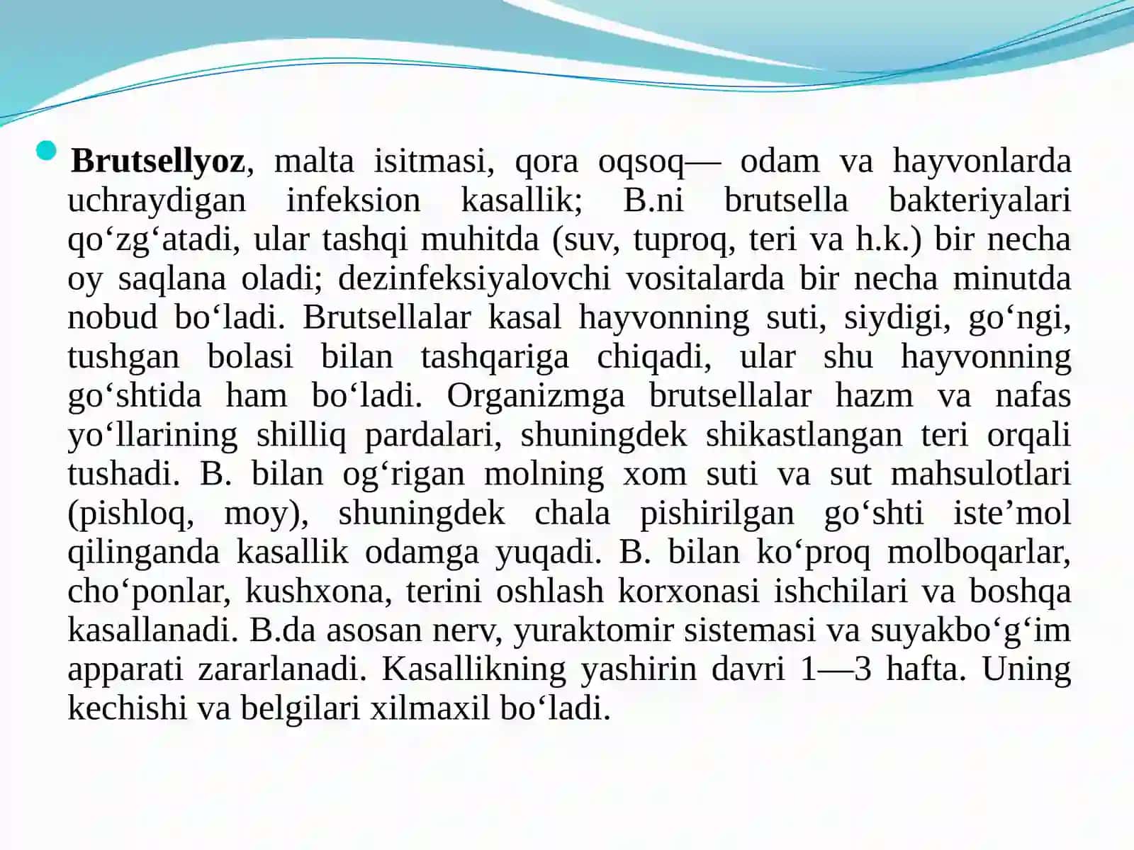 Mikrobiologiya, virusologiya va epidemiologiya fanidan Brutsellyoz, maltaisitmasi, qoraoqsoq kasalliklar diagnostikasi 2