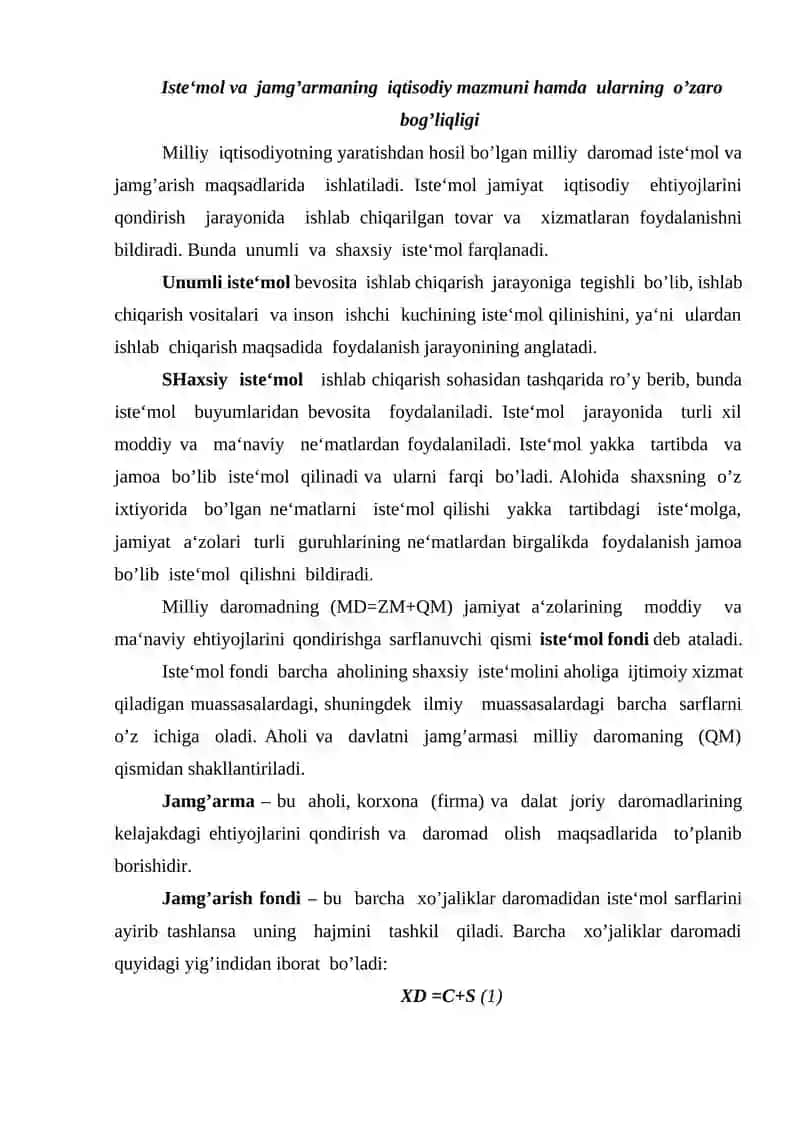 Iste‘mol va jamg’armaning iqtisodiy mazmuni hamda ularning o’zaro bog’liqligi 2