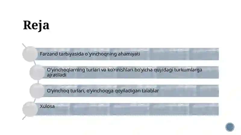 Bola tarbiyasida o‘yinchoqning ahamiyati.  O‘yinchoq turlari, o‘yinchoqga qo‘yiladigan talablar taqdimot 2