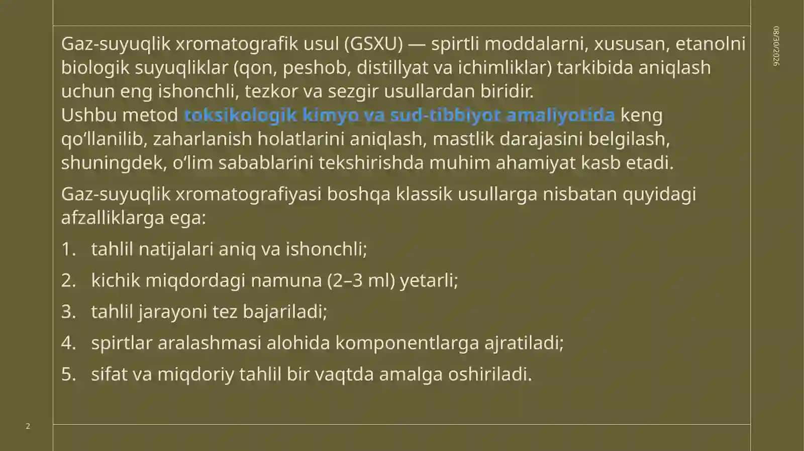 Qon va peshobdagi spirtlar mavjudligini gaz-suyuqlik xromatografik usulda aniqlash 2
