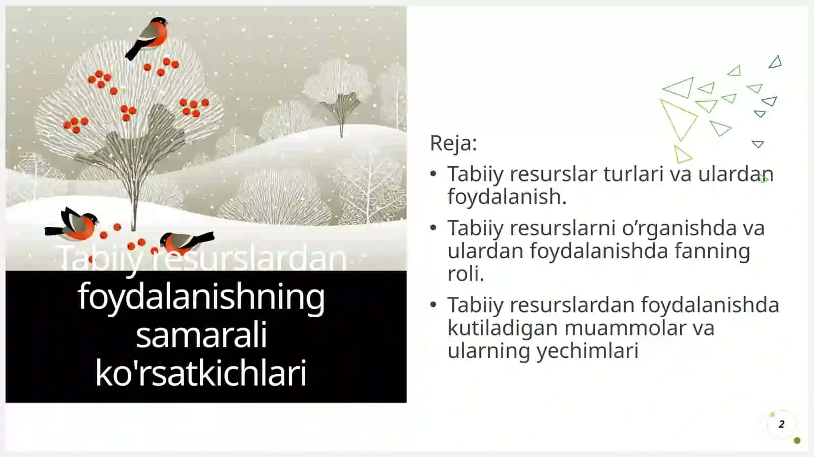 Tabiiy resurslardan foydalanishning samarali ko'rsatkichlari 2