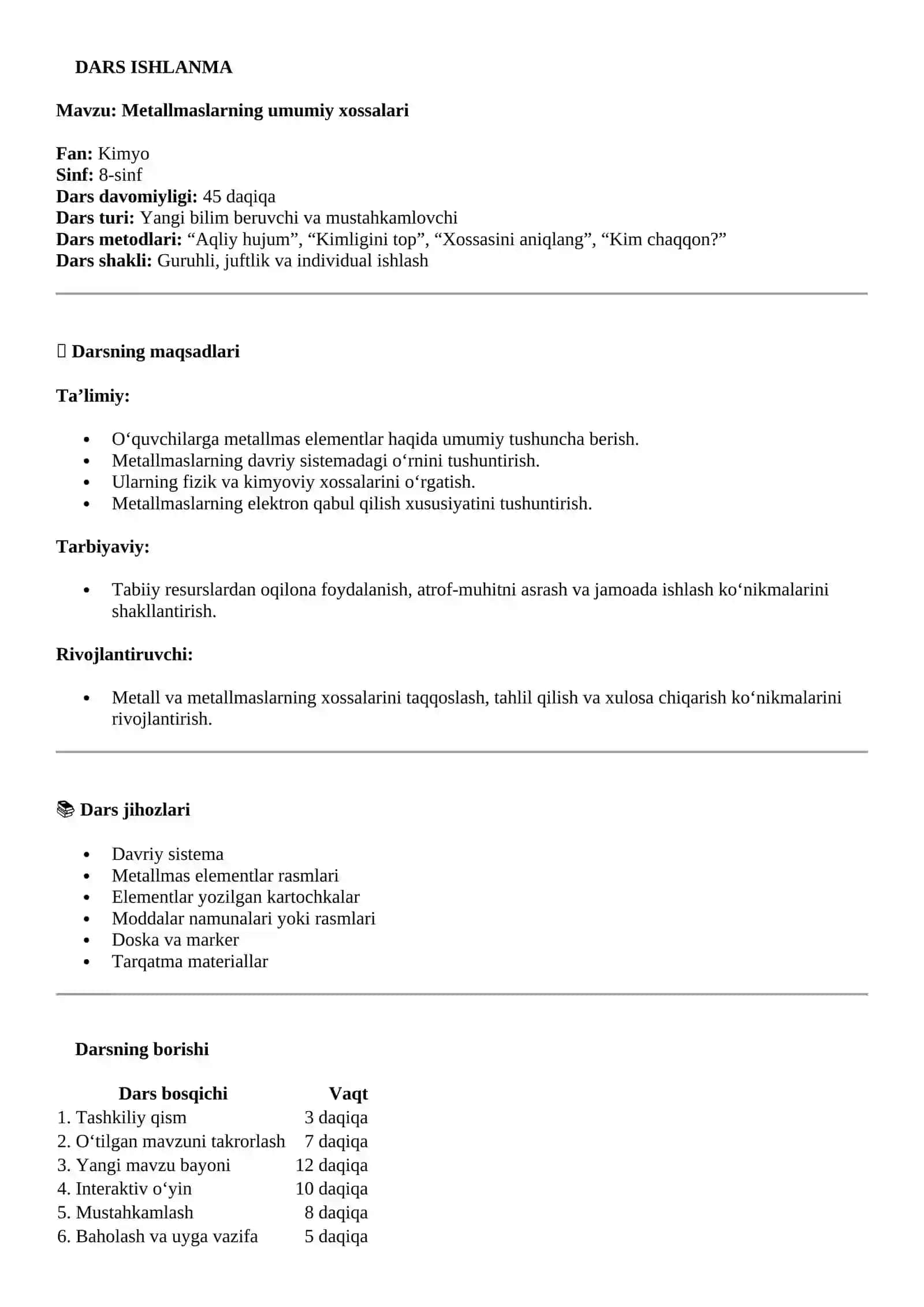 Metallmaslarning umumiy xossalari 2