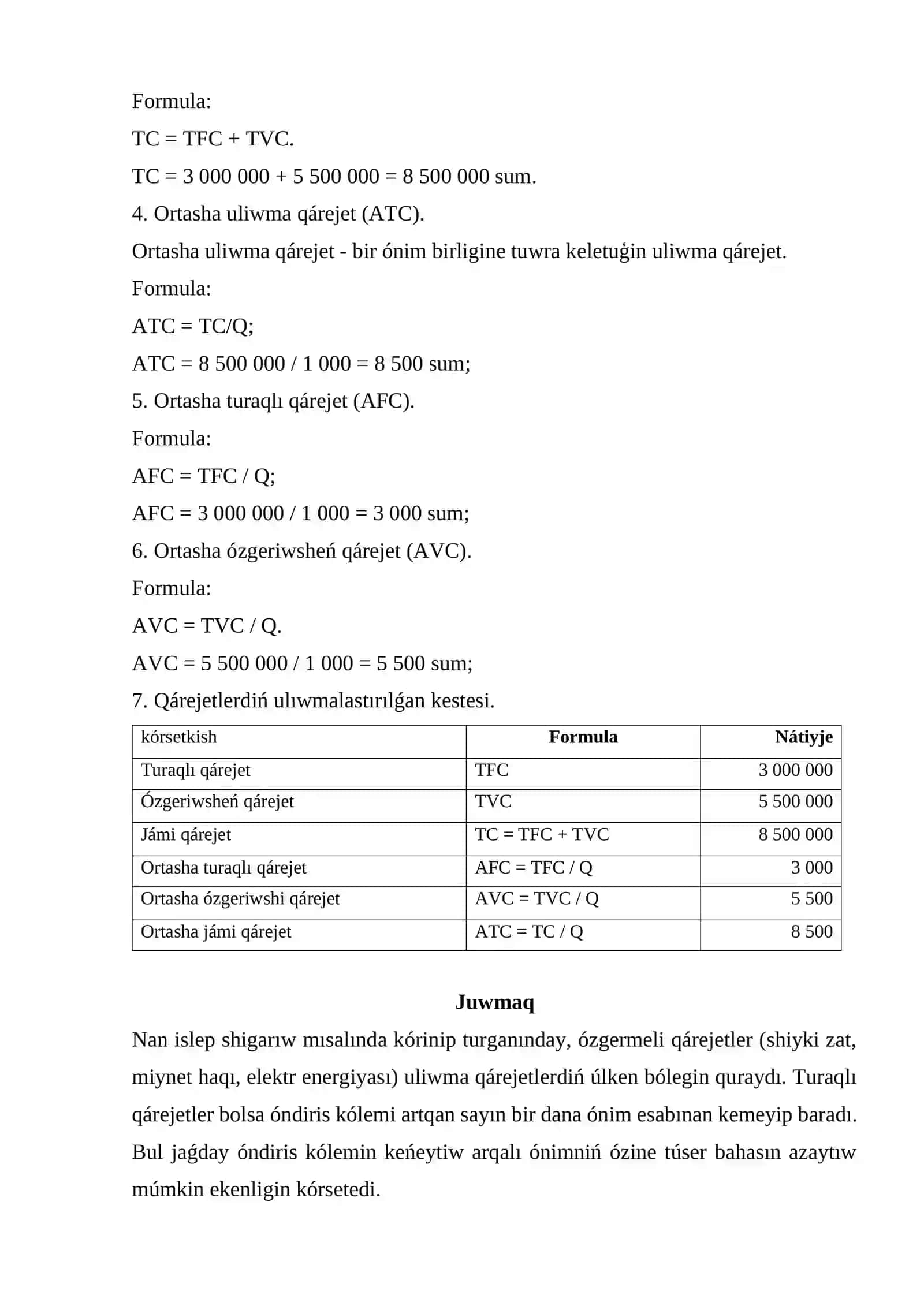 NAN ISLEP SHÍǴARÍW PROCESI BOYÍNSHA QÁREJETLERDI ESAPLAW 2