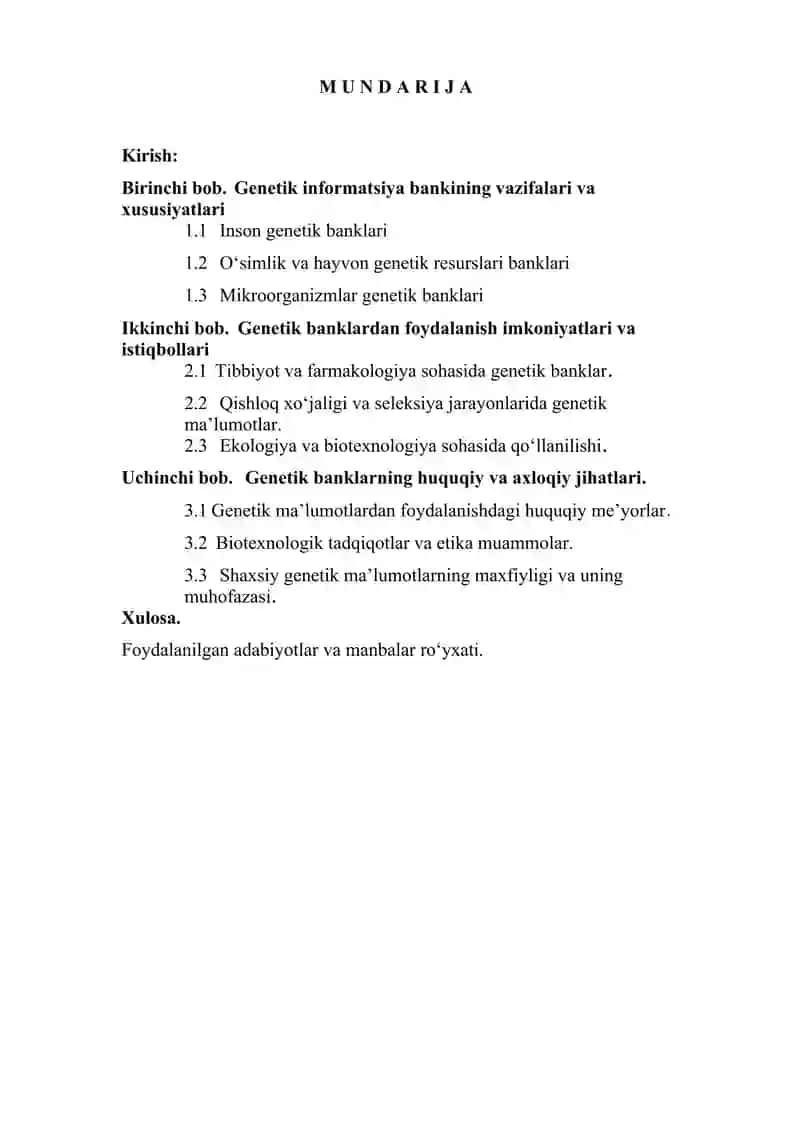 GENETIK INFORMATSIYALAR BANKI kurs ishi 2