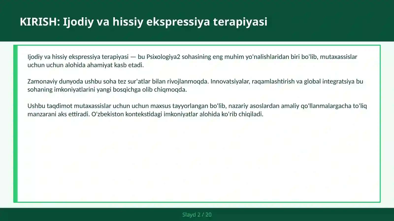 Ijodiy va hissiy ekspressiya terapiyasi 2